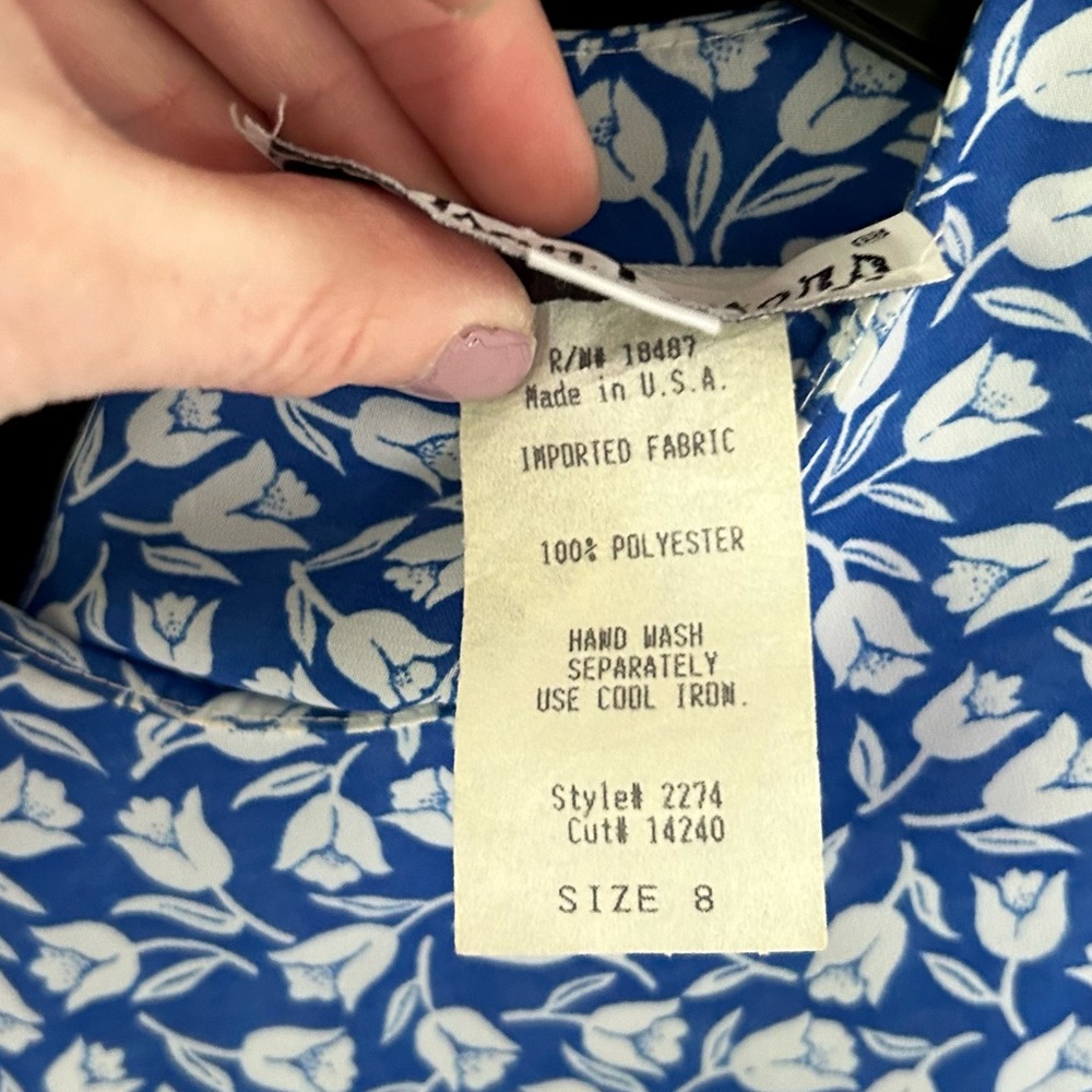 VTG Alison Peters Blue Micro Floral Print Midi Skirt Set Modest Cottage Retro 8 - Picture 15 of 15